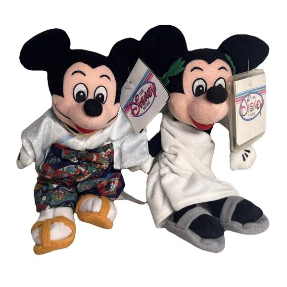 Disney Store Mickey Mouse Kimono Japan & Toga Towel Plush W/ Tags 9" Lot of 2 - Picture 1 of 16